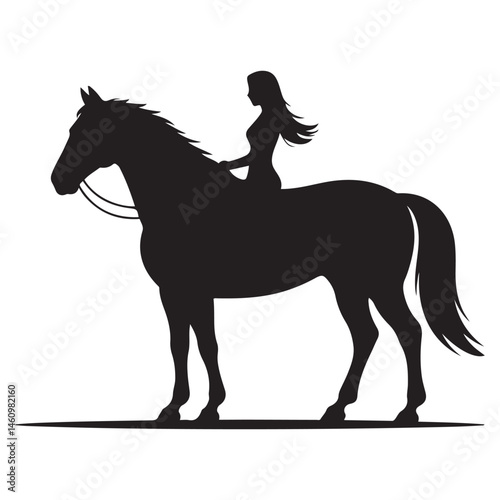 a woman holding a horse Vector Black silhouettes. with white background