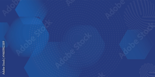 Modern abstract blue background with glowing geometric lines. Blue gradient hexagon shape design. Futuristic technology concept and vector