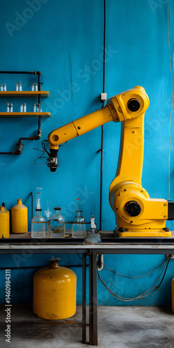 Futuristic Robot Assistant Conducting Scientific Experiments in a High-Tech Laboratory