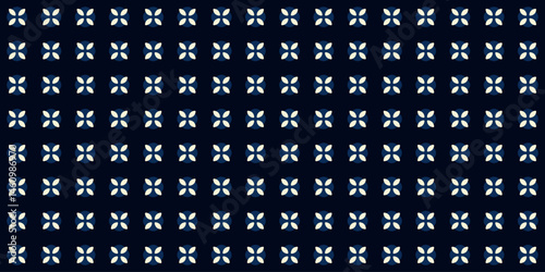 Cute small white flowers pattern doodle shapes motif continuous classic blue background. Modern decoration ditsy floral fabric design textile swatch ladies dress, men's shirt all over print block.
