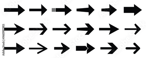Arrow icon collection, Arrow. Cursor, Modern simple arrows. Arrow different shapes in modern simple flat style for web design. Vector illustration isolated on white background.