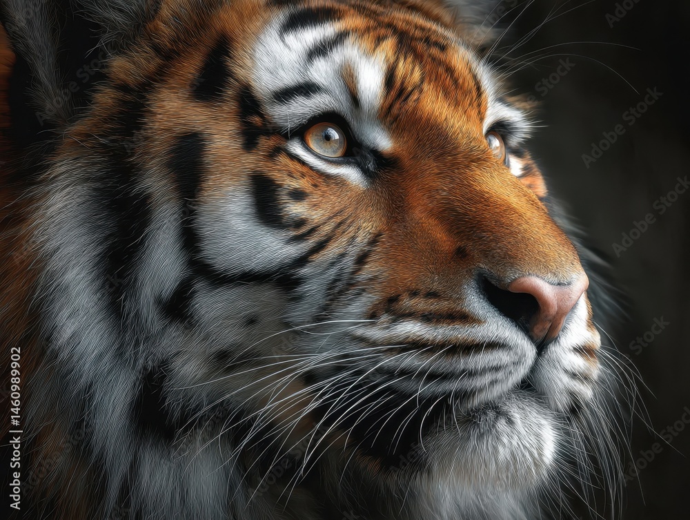 Fototapeta premium Close-up portrait of a tiger's attentive gaze.