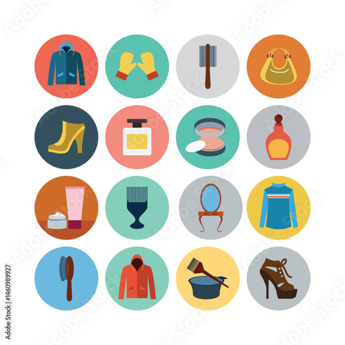 Flat Design Vector Illustration Set Of Fashion Beauty And Cosmetic Items Collection