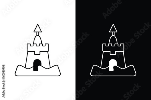 Sandcastle Vector Icon. Minimal Line Drawing for Beach Themes
