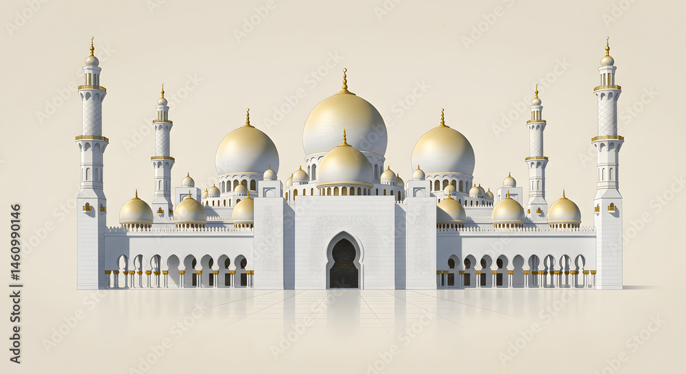 Obraz premium A illustration of a stunning mosque rocking a mix of white and gold vibes