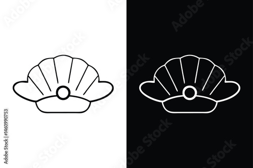 Black and White Seashell Line Icon. Elegant Vector Sketch