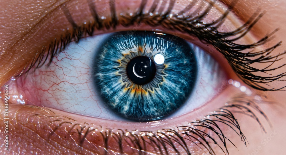 Fototapeta premium Detailed Closeup of Striking Blue Human Eye with Long Lashes