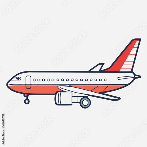 Simple Illustration of a Red and White Passenger Airplane