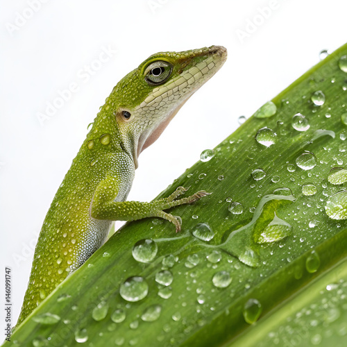 green lizard on a green leaf
