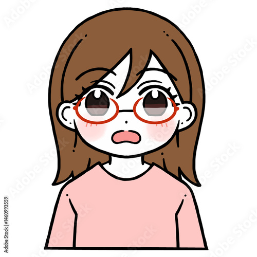 口を開けて驚く眼鏡の女性のイラスト