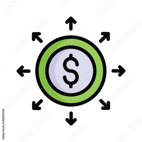 Download our premium flat outline style icon of distributed money