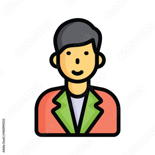 Flat outline style icon showing business accountant character
