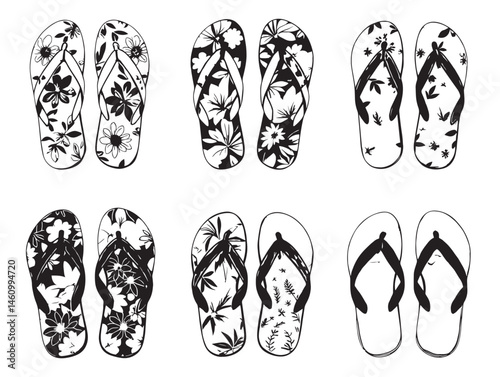 Flip Flops Line Art for Men Beach Footwear Outline Drawing
