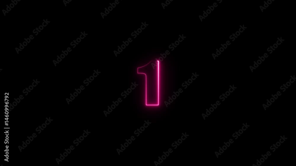 Neon numbers one glowing on an alpha channel background. Shiny pink glossy glass number one 1 on black background.
