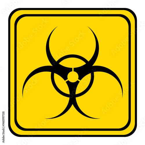biohazard warning sign on a yellow triangular board. biological sign.