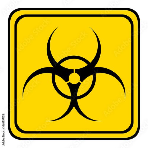 biological sign. biohazard warning sign on a yellow triangular board.