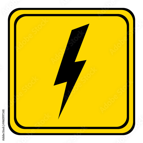 lightning sign. high voltage warning sign on a yellow square board.
