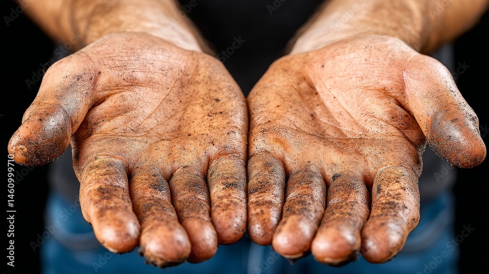 Fototapeta premium Dirty hands showing the effects of hard work and labor