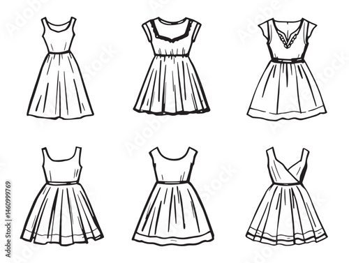 Minimalist line art of a stylish dress with graceful curves