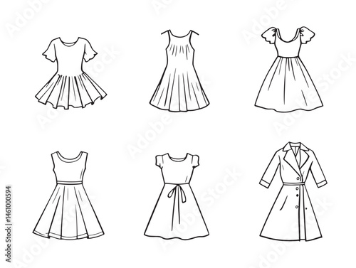 Fashionable drift form dress line drawing for design projects