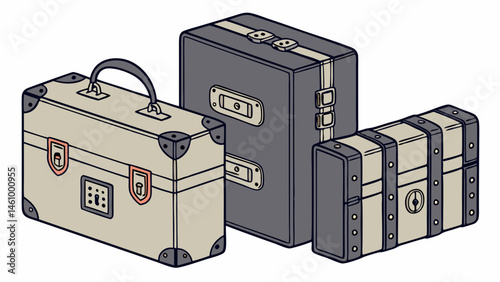 Vintage Style Luggage Set Three Retro Suitcases Classic Travel Bags with Straps Latches and Handles Isometric Illustration