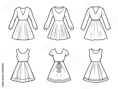Minimalist dusk loom dress vector with stylish line art drawing