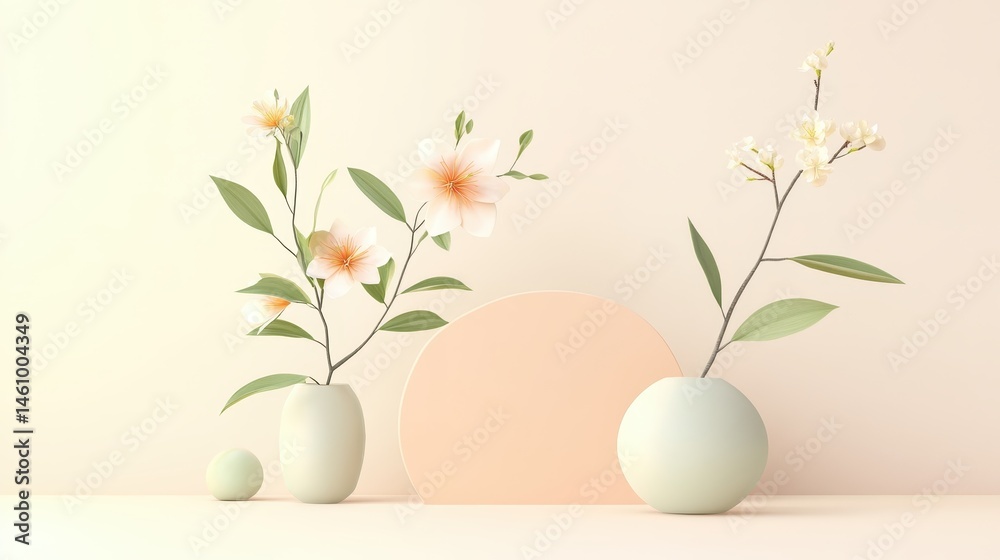 Fototapeta premium Pastel floral arrangement in minimalist geometric display.