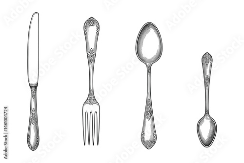 Silverware set line art isolated for dining use