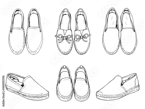 Minimalist line art design of mens espadrilles for fashion prints