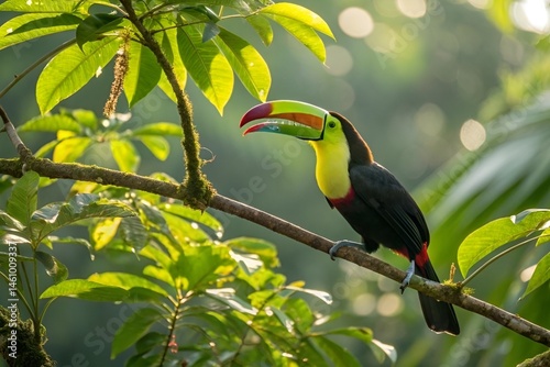 Vibrant Toucan in Tropical Rainforest Perched on Lush Branch photo