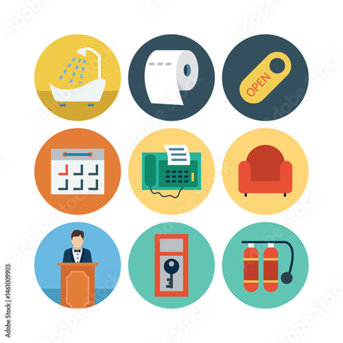 Hotel Service Amenities And Facilities Flat Design Icon Vector Illustration Collection