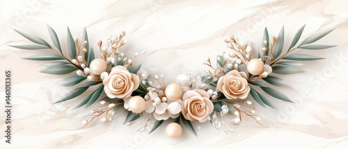 Elegant Floral Arrangement with Beige Roses and Gold Accents