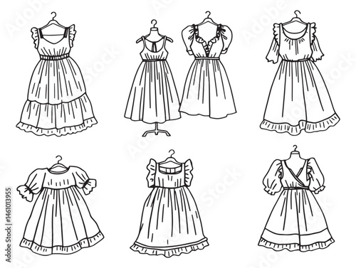 Stylish Halo Loom Dress Sketch Line Art for Clothing Design Concepts