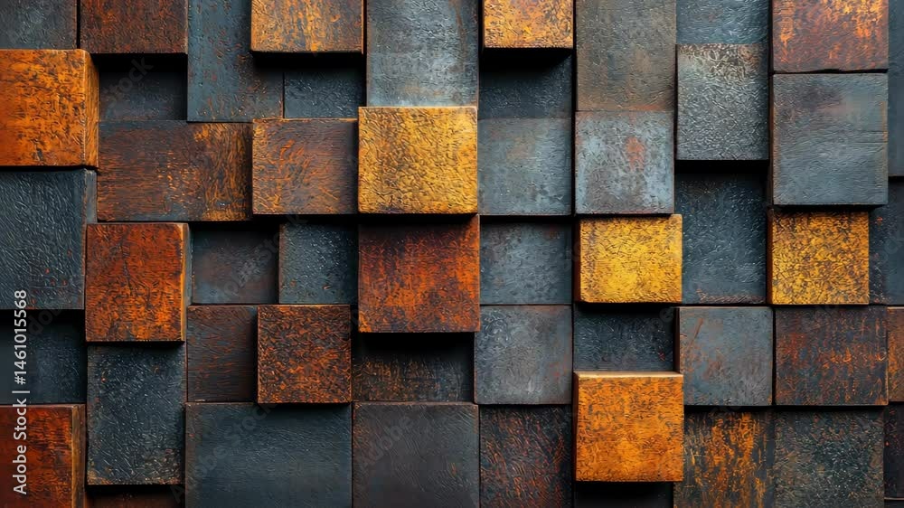 Abstract textured wall of varied, dark-toned square blocks Abstract textured wall of varied, dark-toned square blocks