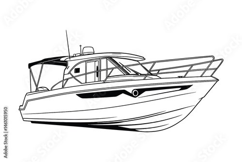 Detailed motorboat illustration with modern design elements.