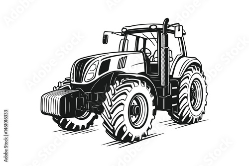 A detailed illustration of a modern farm tractor vehicle