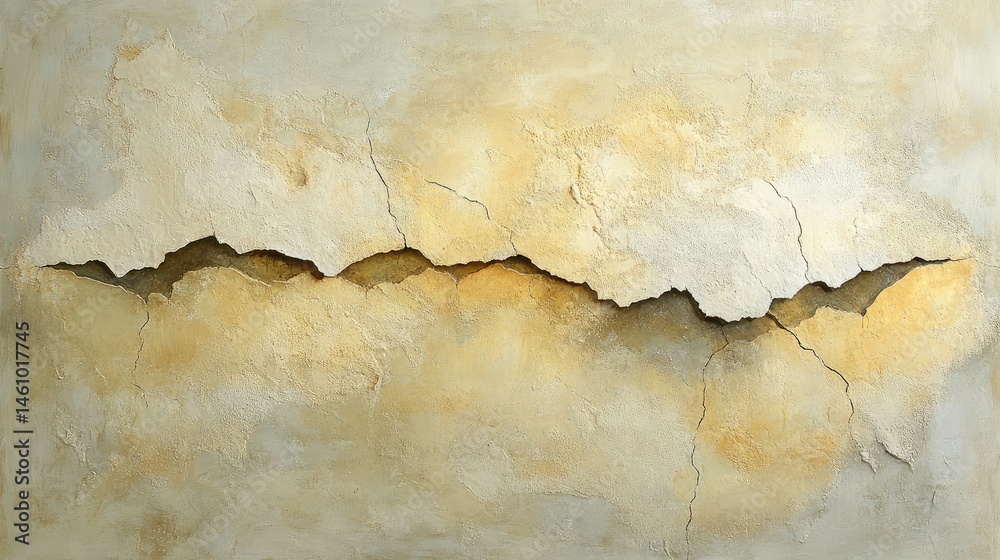 Obraz premium Broken stucco with sandy finish showcasing deep structural cracks