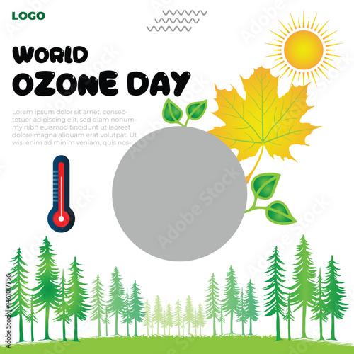 World Ozone Day September 16th with hearth shape globe illustration poster