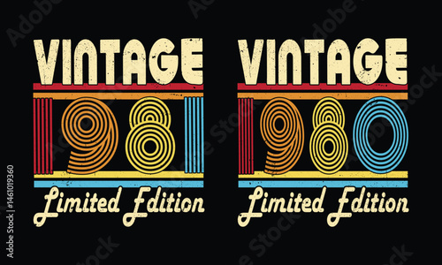 Retro Vintage 1981 and Vintage 1980 Design.Birthday gift Design.Man woman birthday gift.44 year old. 