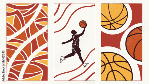 Dynamic Basketball Art Print Set Player Dunk Abstract Patterns Sports Balls