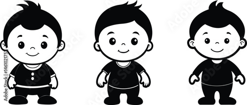 cute baby boy silhouette illustration black and white, silhouette illustration on white background