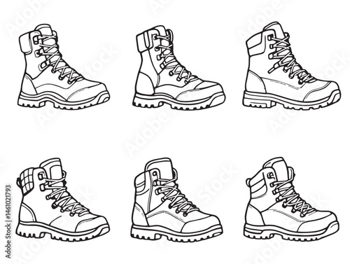 Hiking boots line art illustration for outdoor adventure design