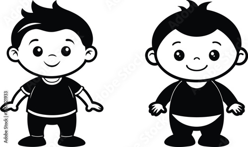 cute baby boy silhouette illustration black and white, silhouette illustration on white background