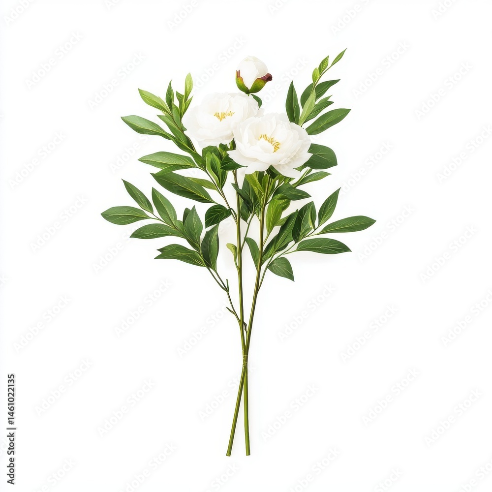 A delicate bouquet of white peonies, isolate on white background. A delicate bouquet of white peonies, isolate on white background.