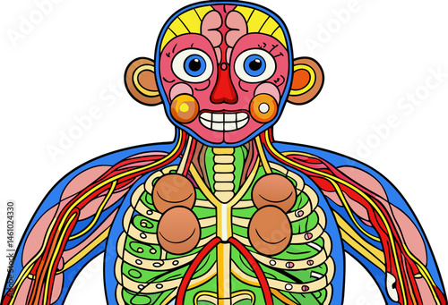 parasympathetic and sympathetic nervous systems, various organs and bodily functions structure diagram hand drawn schematic vector illustration.