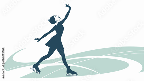 Elegant Stylized Illustration of a Female Figure Skater Performing on Ice - Graceful Winter Sport Graphic