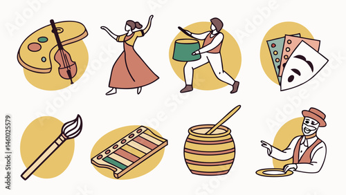 Illustrated Arts and Culture Icons Painting Music Dance Theater Film Performance Symbols
