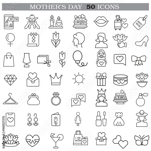 Wallpaper Mural Art & Illustration A collection of minimalistic line icons themed around Mother's Day, Mother's Day Line Icons Set  Torontodigital.ca