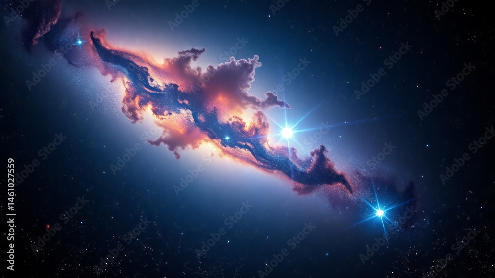 Fototapeta premium A vibrant nebula swirls with cosmic dust and bright stars creating a stunning celestial landscape in deep space.