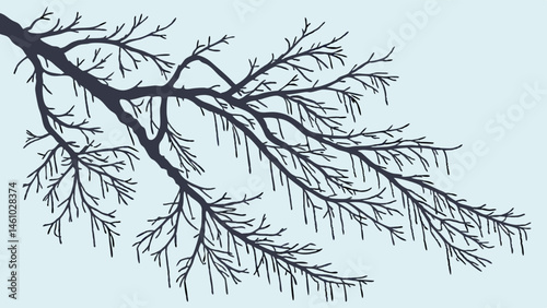 Winter Bare Tree Branch with Icicles Graphic Illustration